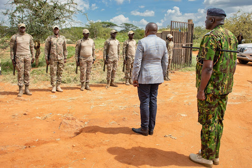 Interior CS Kithure Kindiki during a meeting with security officers at Archer's Post in Samburu County on December 28, 2023.