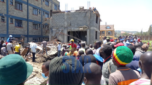 Rescue mission underway at a two-storey building which collapsed at Mamboleo Estate in Kisumu on September 13, 2021.