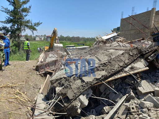 Rescue mission underway at a two-storey building which collapsed at Mamboleo Estate in Kisumu on September 13, 2021.