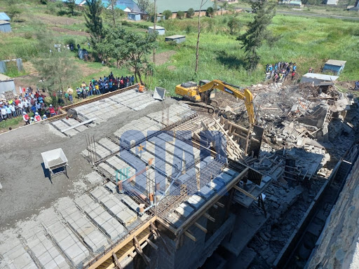 Rescue mission underway at a two-storey building which collapsed at Mamboleo Estate in Kisumu on September 13, 2021.