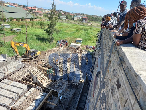 Rescue mission underway at a two-storey building which collapsed at Mamboleo Estate in Kisumu on September 13, 2021.