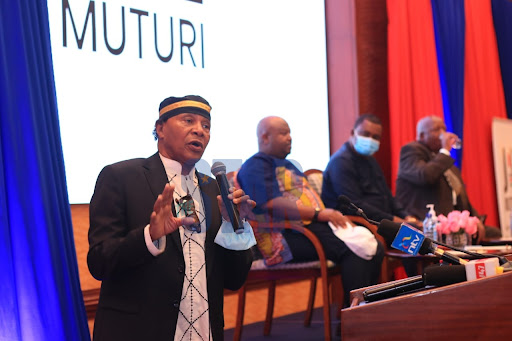 Former Mayor Nairobi Habib Omar Congo with Speaker of National Assembly and presidential aspirant Justin Muturi and former MP John Ndirangu during a consultative breakfast meeting with Nairobi County traders at Serena Hotel on August 26, 2021.