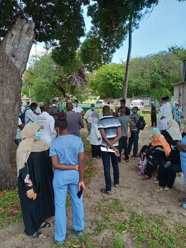 Striking medics at the King Fahad hospital on Tuesday.