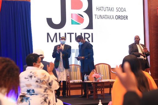 Former Mayor Nairobi Habib Omar Congo with Speaker of National Assembly and presidential aspirant Justin Muturi and former MP John Ndirangu during a consultative breakfast meeting with Nairobi County traders at Serena Hotel on August 26, 2021.