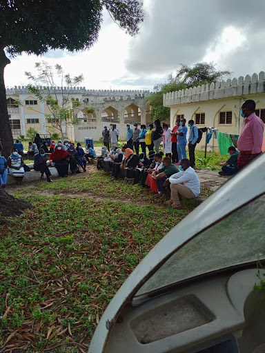 Striking medics at the King Fahad hospital on Tuesday.