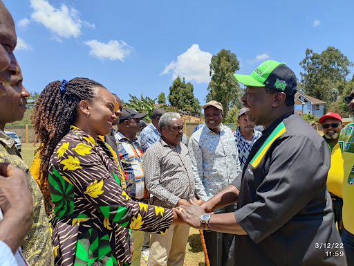 Edith Mwirigi with ANC party leader Musalia Mudavadi during a Kenya Kwanza camp[aigns in Meru