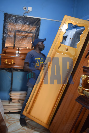 Ken Odhiambo inside a coffin shop in Huruma estate on February 2, 2022