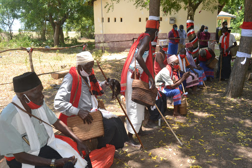 Mijikenda Kaya Elders sit at the new traditional law court set up at Magarini cultural centre in Kilifi county on September 9