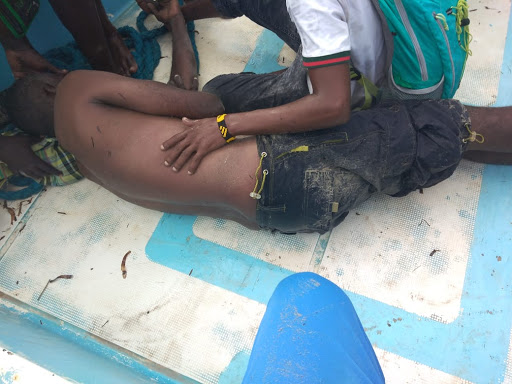 A sailor is rescued by KWS officers from the Mkokoni camp in Lamu East.