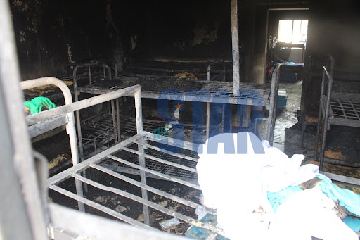 Remains of a dormitory that burned down at Ofafa Jericho High school on Monday, September 20, 2021.