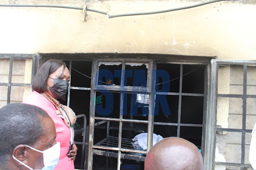 Nairobi County Deputy Governor Anne Kananu when she visited a dormitory that burned down at Ofafa Jericho High school on Tuesday, September 21, 2021.