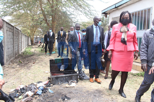 Nairobi County Deputy Governor Anne Kananu when she visited a dormitory that burned down at Ofafa Jericho High school on Tuesday, September 21, 2021.