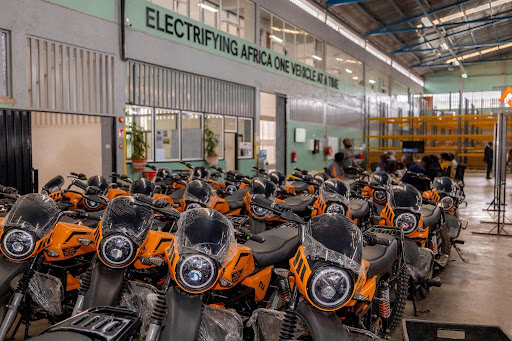 Motorcycles at the Roam Park: Electric motorcycle assembly plant, Industrial Area, Nairobi.