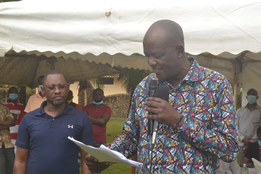 Magarini Member of Parliament Michael Kingi in the background with Devolution CAS Gideon Mung'aro during a past event in MalindI