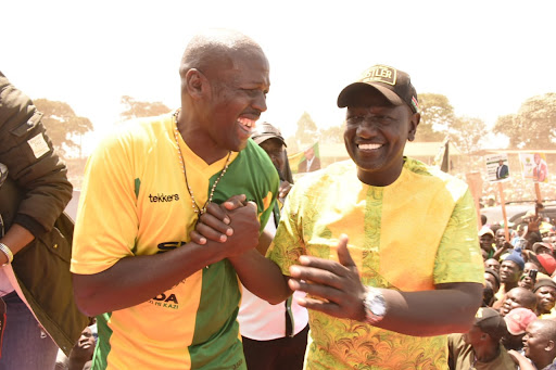 Tuwan MCA Bernard Wambwa and Deputy President William Ruto in a function in Kitale