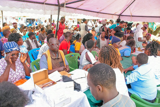 Traders at Kibuye Market in Kisumu attend a free medical camp on Tuesday, January 24, 2024.