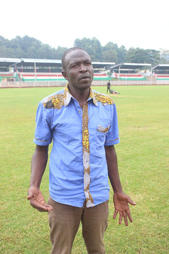 Shabana's interim coach Joseph Ongoro at Gusii Stadium after yesterday's training session