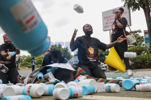 HIV/AIDS activists during a peaceful demonstration from Uhuru Park to the Ministry of Health headquarters, Afya House Upperhill. 