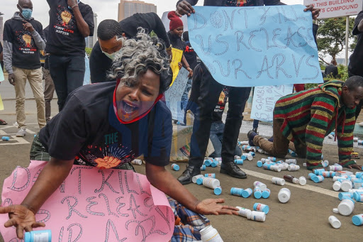 HIV/AIDS activists during a peaceful demonstration from Uhuru Park to the Ministry of Health headquarters, Afya House Upperhill. 