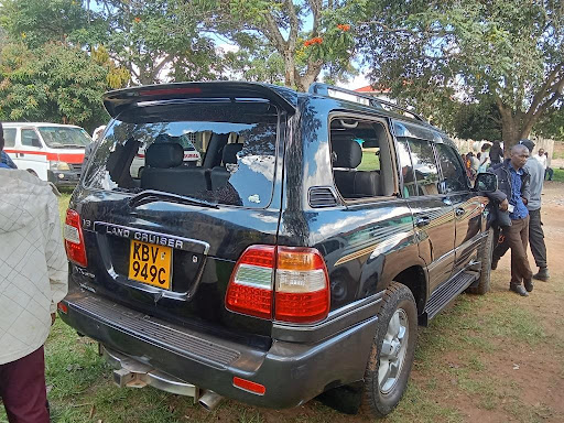 A vehicle belonging to ex-Suna West MP Joseph Ndiege at Ojele Memorial Hospital in Migori town, September 8, 2023.