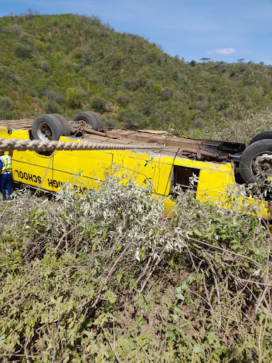 Kapsabet High School bus overturned after veering off the road along Karbaret-Marigat Road in Baringo County on March 16, 2024.