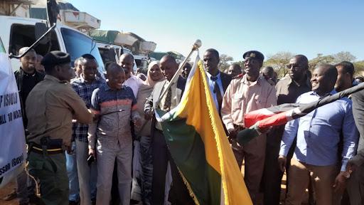 Isiolo Governor Abdi Hassan Guyo flags off relief food to famine-stricken families in various parts of the county on October 11, 2022