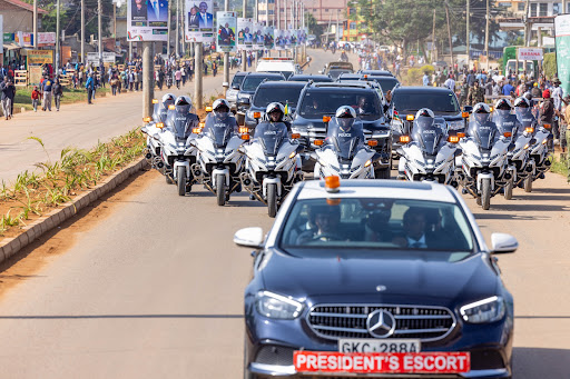 President William Ruto arriving for Madaraka Day celebrations at Masinde Muliro Stadium June 1, 2024 