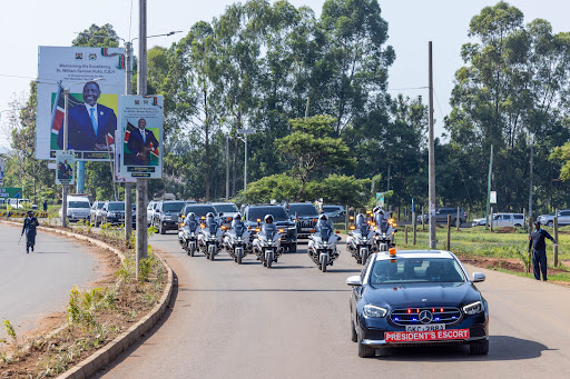 President William Ruto arriving for Madaraka Day celebrations at Masinde Muliro Stadium June 1, 2024 