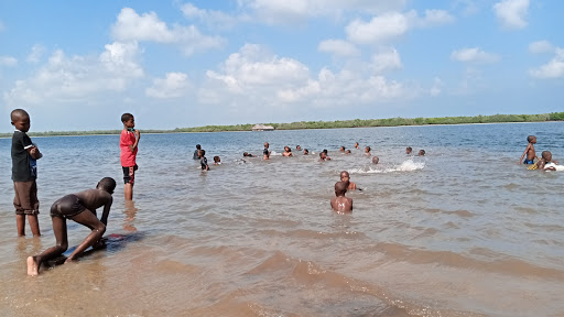 Children swimming on the shores of the Indian Ocean in Lamu.