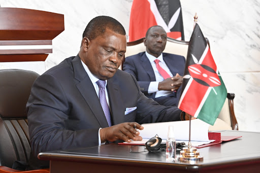 Attorney General Justin Muturi with President William Ruto in Maputo on Thursday during Ruto's two-day state visit.