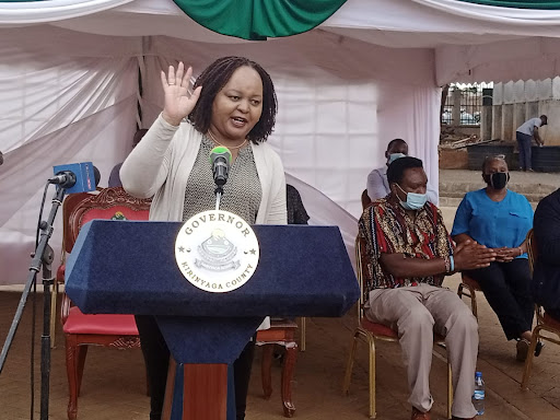 Kirinyaga governor Ann Waiguru speaking in Mwea on Thursday 