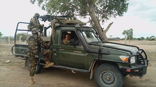 KDF soldiers on routine patrols in Lamu.