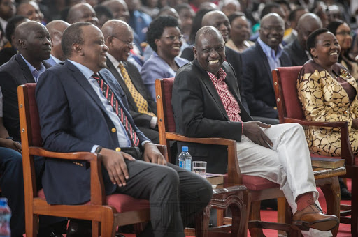 President Uhuru Kenyatta, Deputy President William Ruto and his wife Rachel at AIC Milimani on Sunday, January 26, 2020.