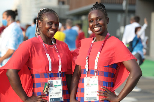 Kenyan Olympic Team taking photos ahead of the Tokyo Games opening ceremony.