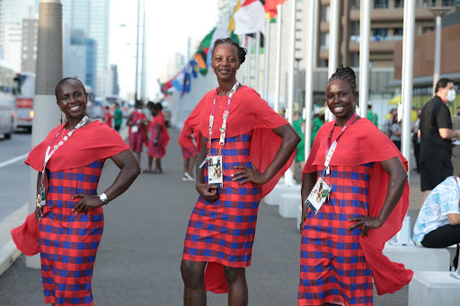 Kenyan Olympic Team taking photos ahead of the Tokyo Games opening ceremony.