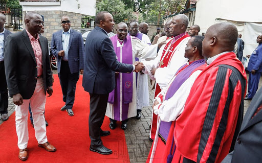 President Uhuru Kenyatta is introduced to the AIC church leadership by Bishop Abraham Mulwa on Sunday, January 26, 2020.