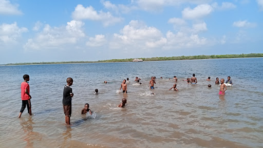 Children swimming on the shores of the Indian Ocean in Lamu.