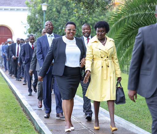 Nominated Senator Veronica Maina and Uasin Gishu Woma rep Gladys Shollei  arriving at State House,Nairobi on November 7, 2023