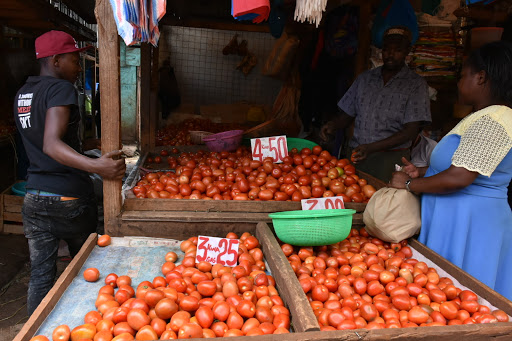 A display of tomatoes at Kangemi Market