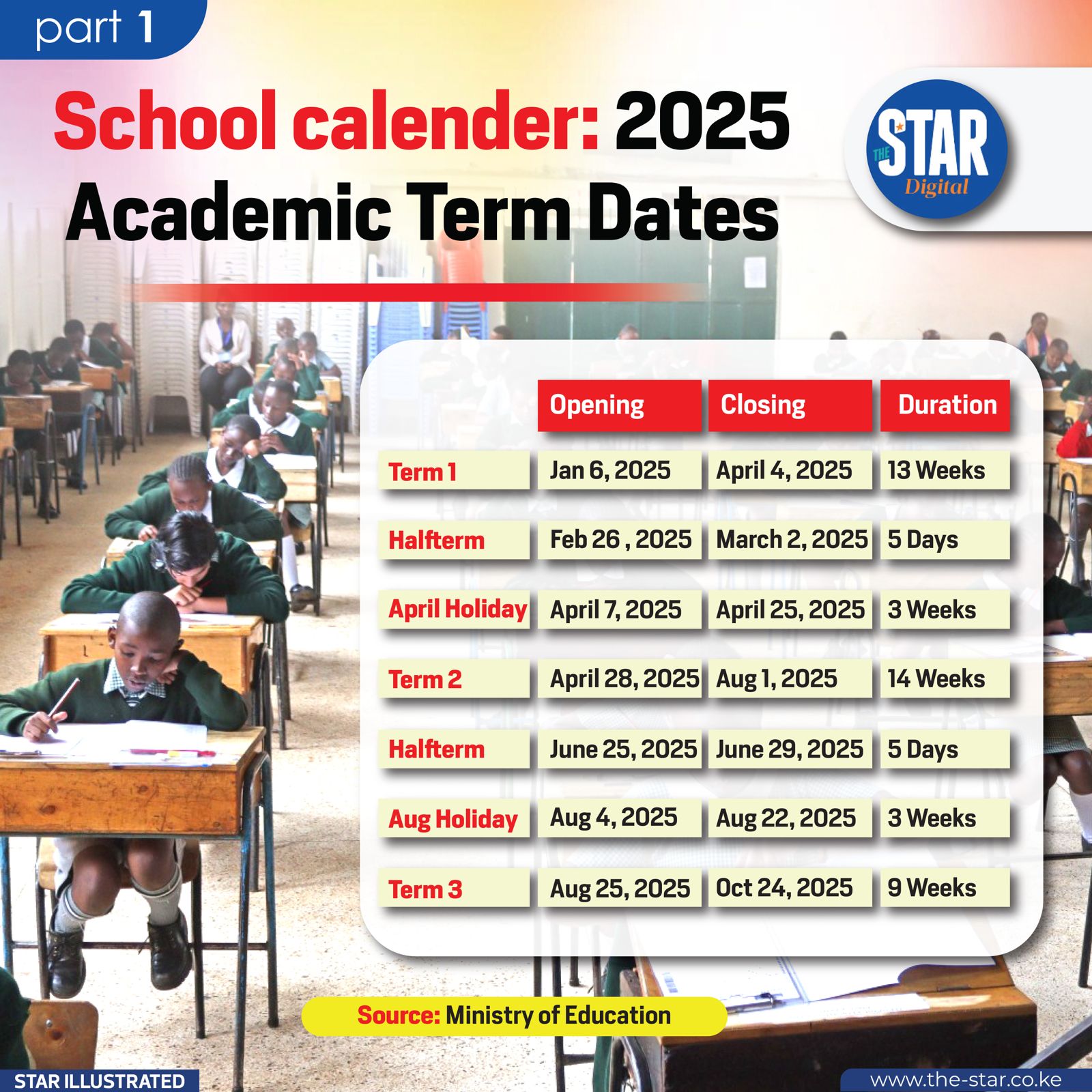 School calendar 2025 Academic Term Dates